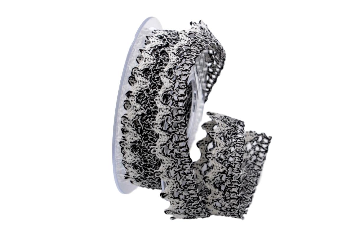 Dekoband Spitze schwarz / weiß 25mm ohne Draht