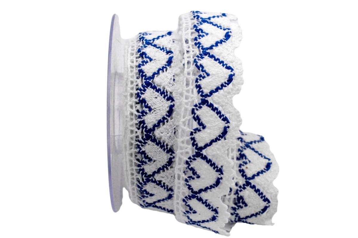 Dekoband Spitze weiß / blau 30mm ohne Draht