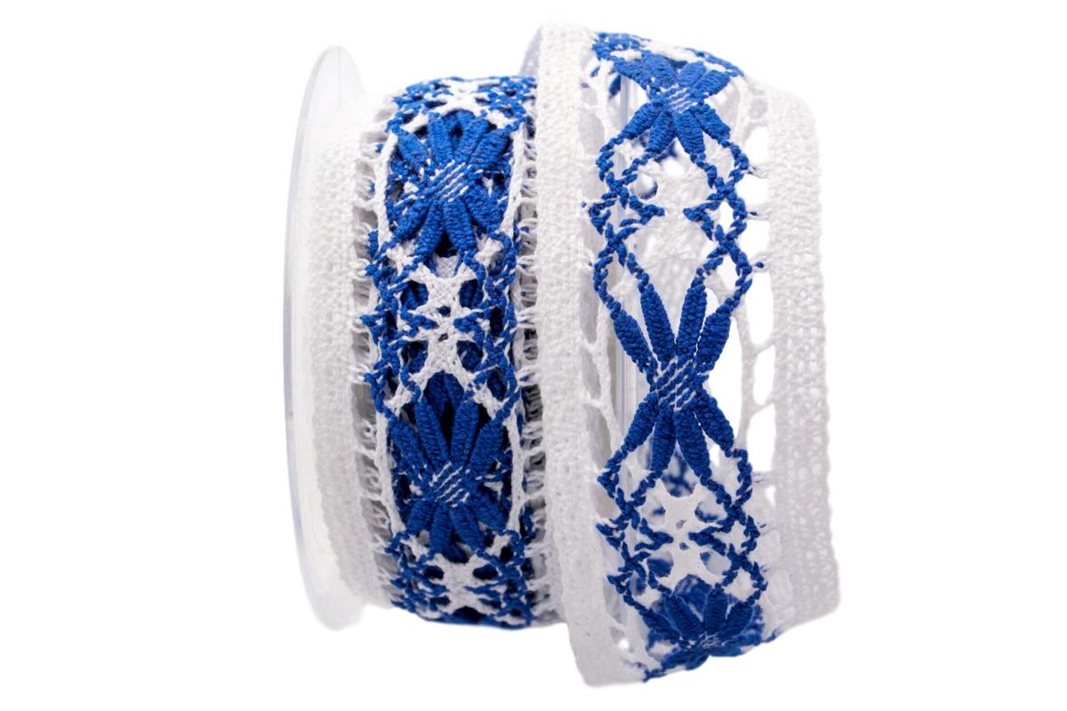 Dekoband Spitze weiß / blau 50mm ohne Draht