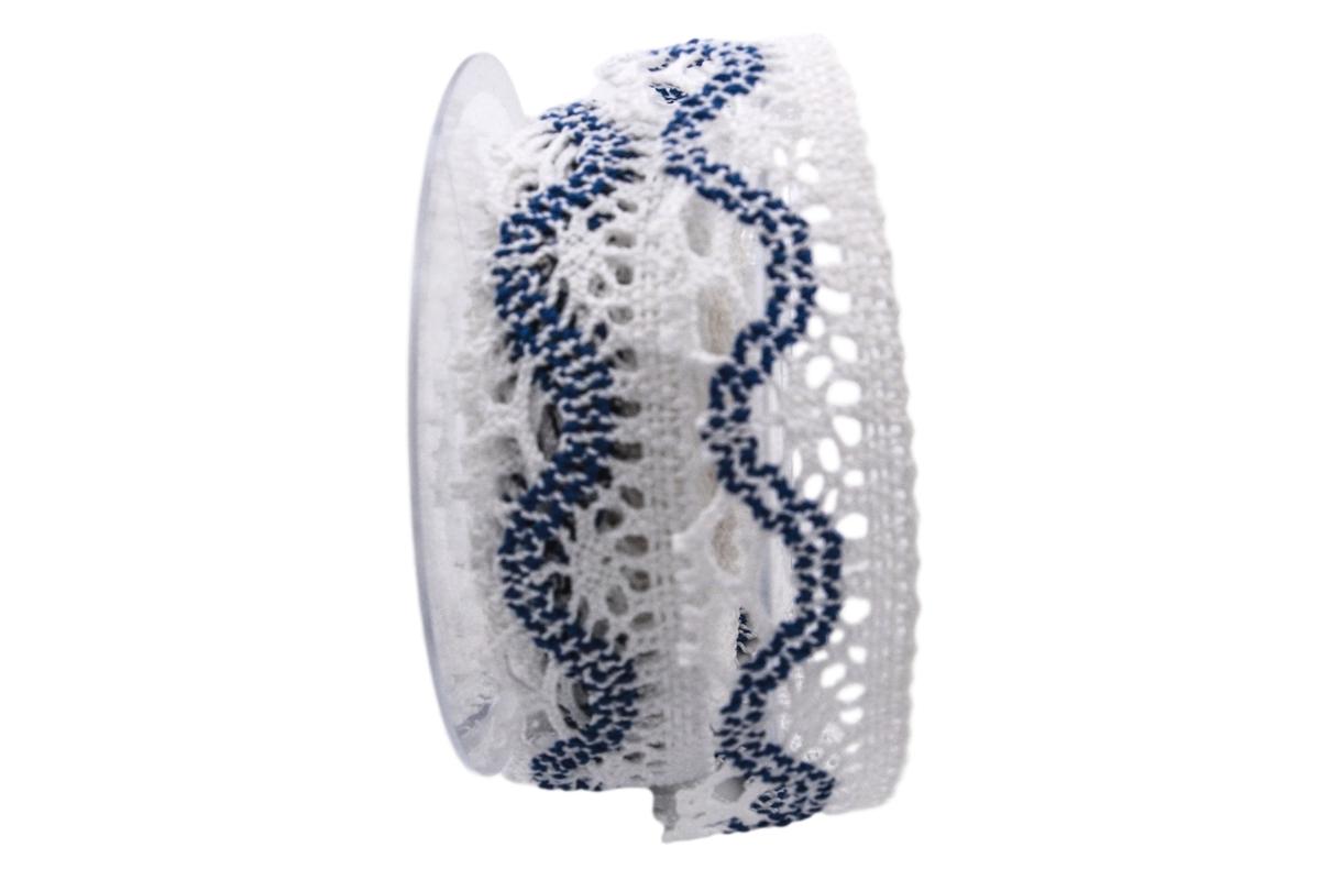 Dekoband Spitze weiß / blau ca 35mm ohne Draht