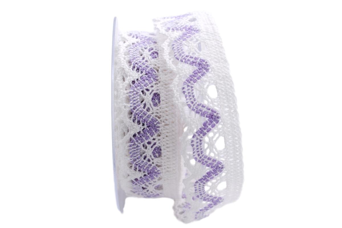 Dekoband Spitze weiß / flieder 40mm ohne Draht