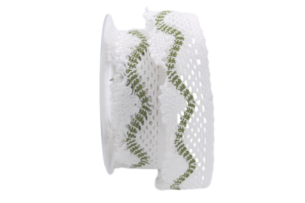 Dekoband Spitze weiß / grün 40mm ohne Draht