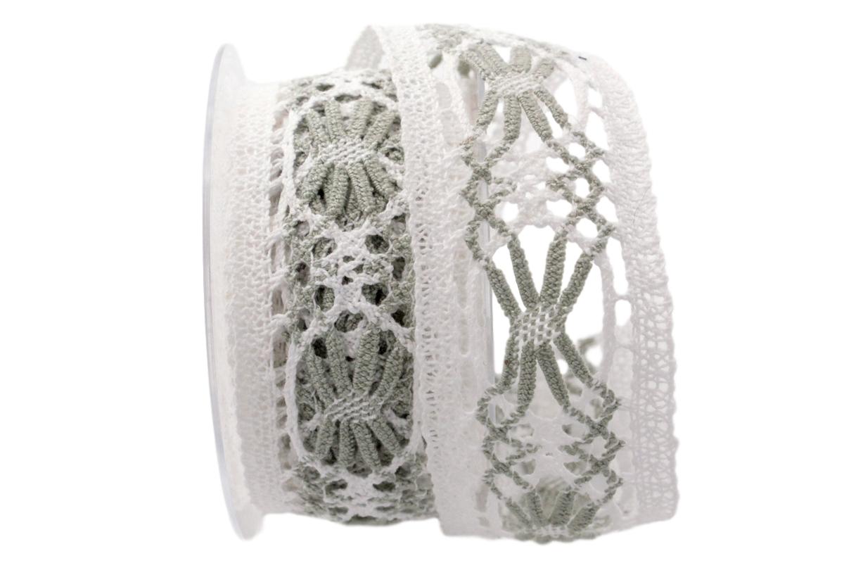 Dekoband Spitze weiß / mintgrün 50mm ohne Draht