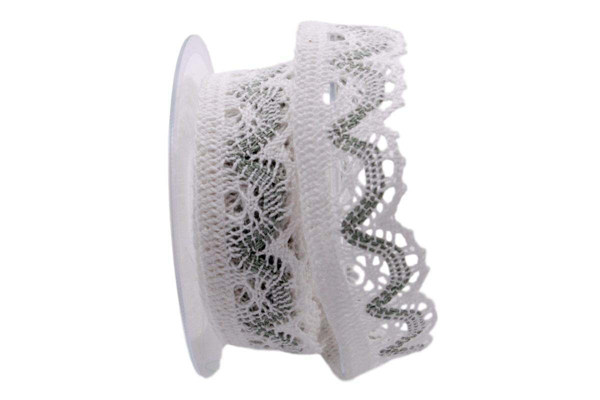 Dekoband Spitze weiß / mintgrün ca. 35mm ohne Draht