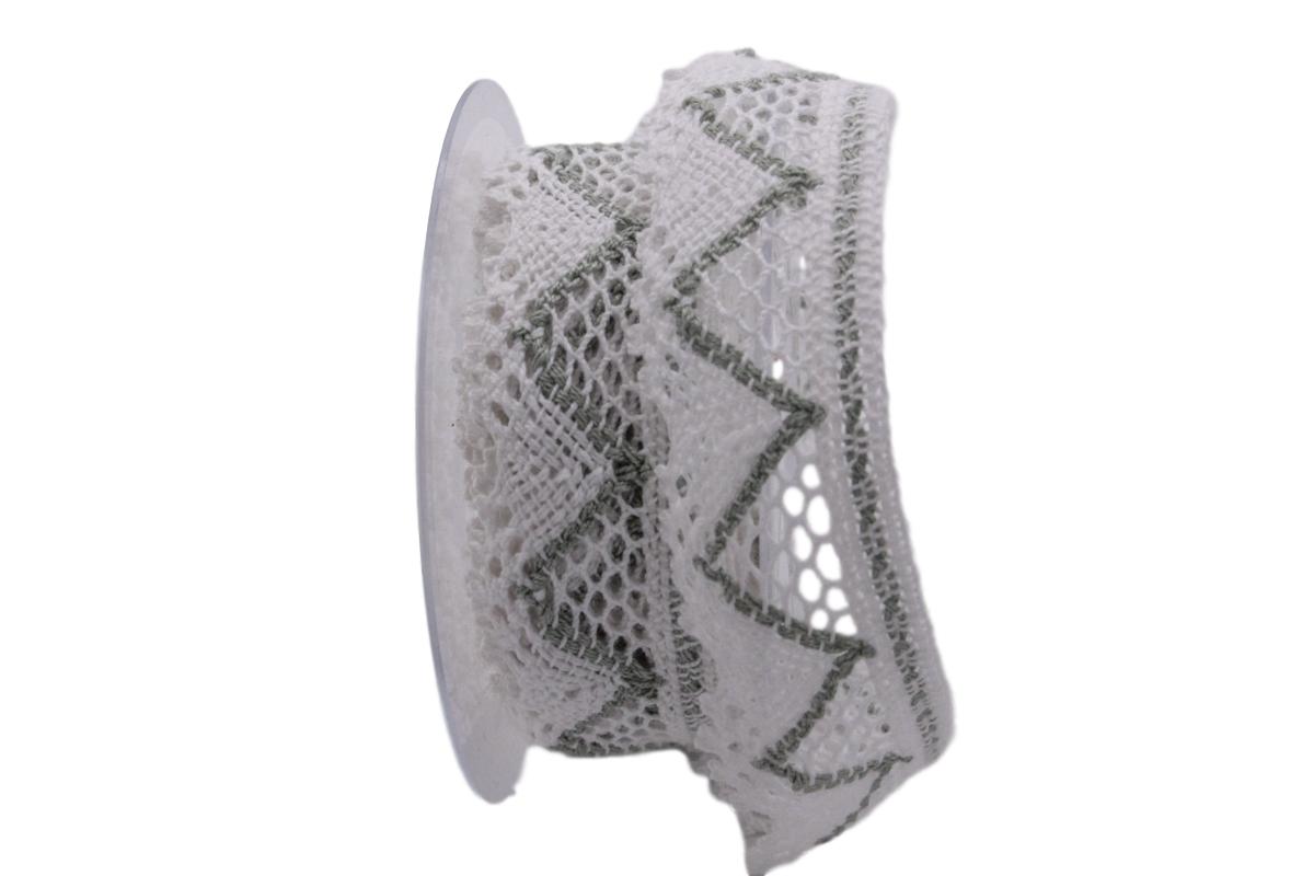 Dekoband Spitze weiß / mintgrün ca. 35mm ohne Draht