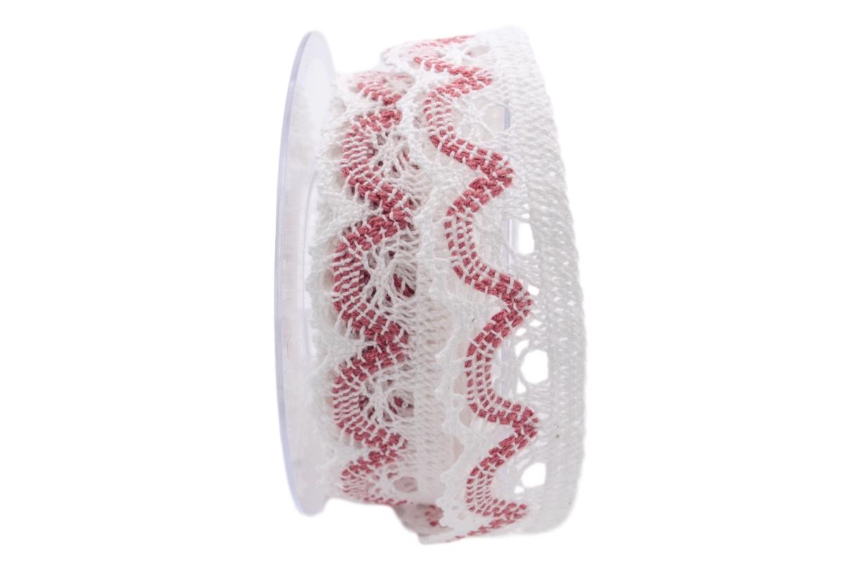 Dekoband Spitze weiß / rosa 40mm ohne Draht