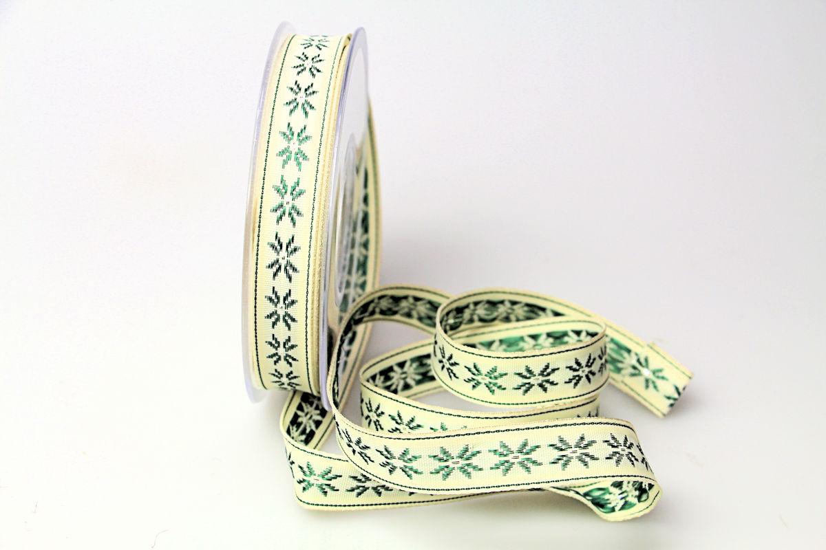 Dekoband Traditional grün 15mm ohne Draht