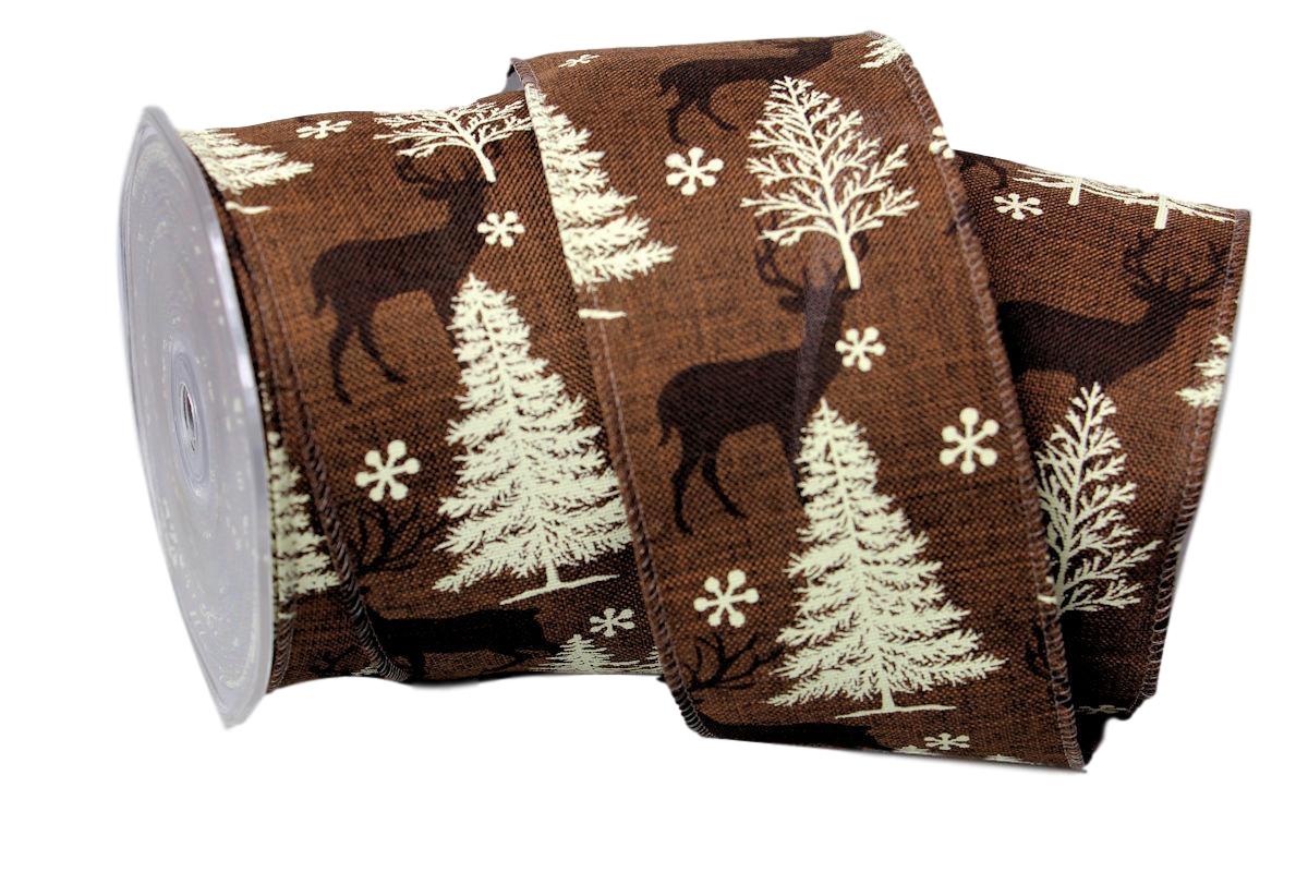 Dekoband Waldhirsche braun mit Draht 62mm