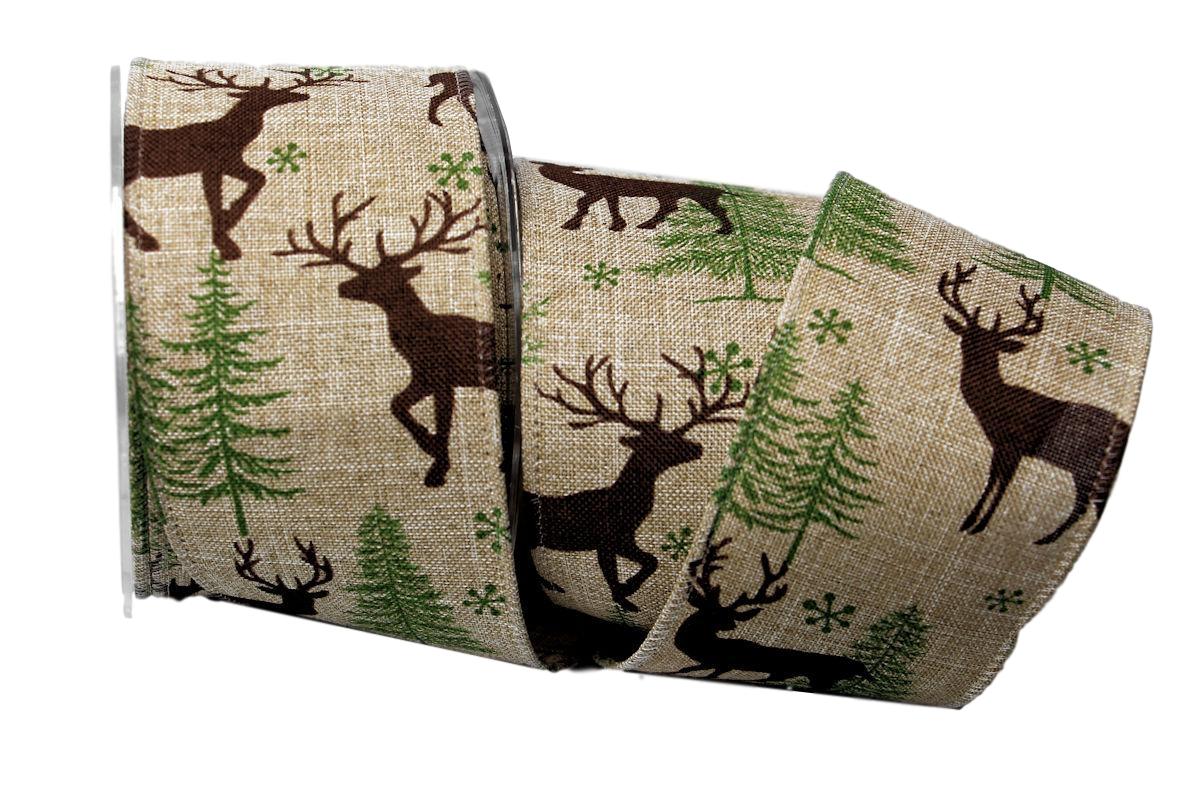 Dekoband Waldhirsche natur mit Draht 62mm