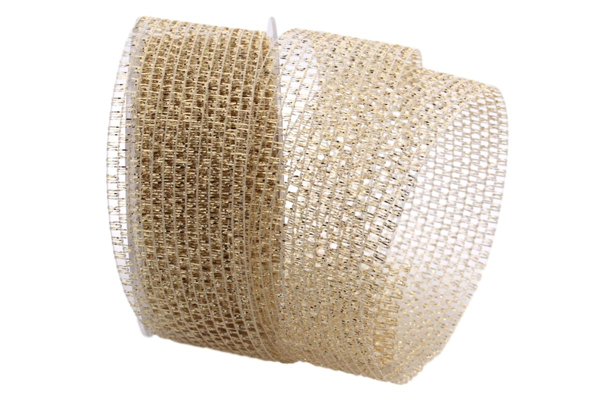 Gitterband Glitzer Gold ohne Draht 40mm