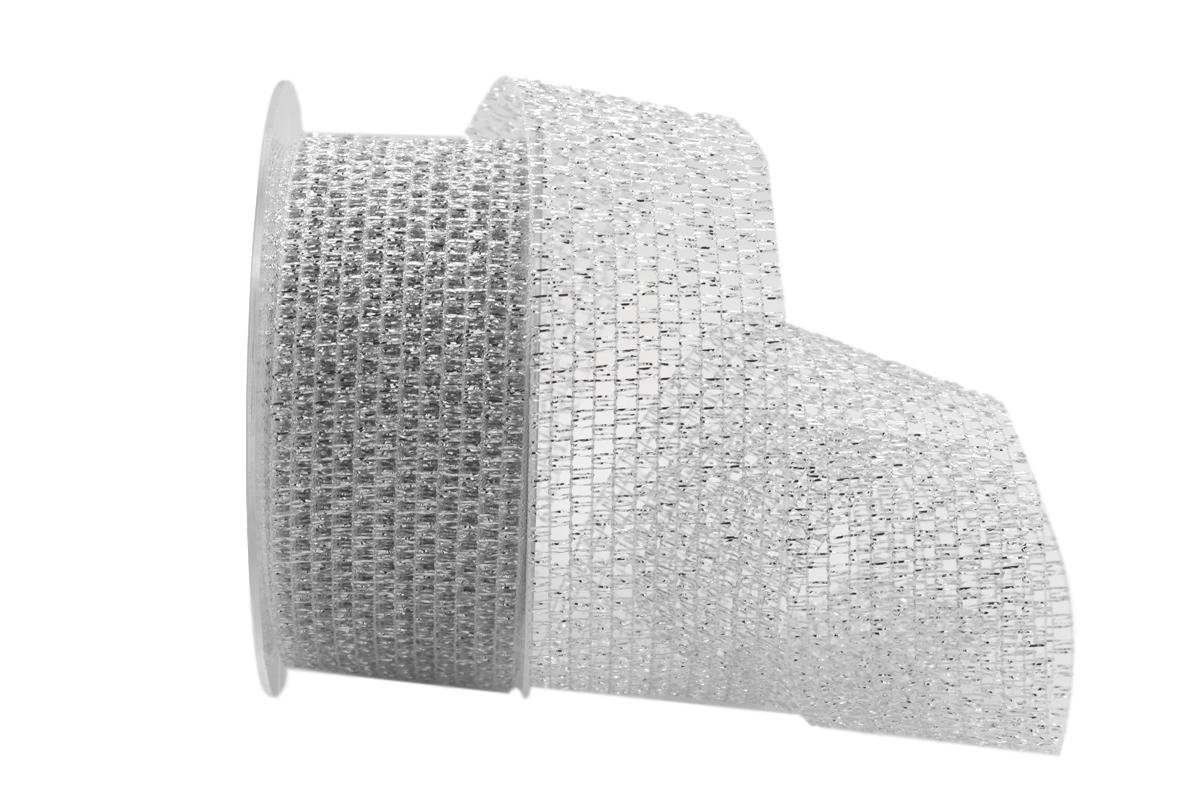 Gitterband Glitzer Silber ohne Draht 40mm