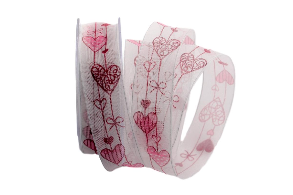 Herzband Cuore rot / pink 25mm mit Angelschnur