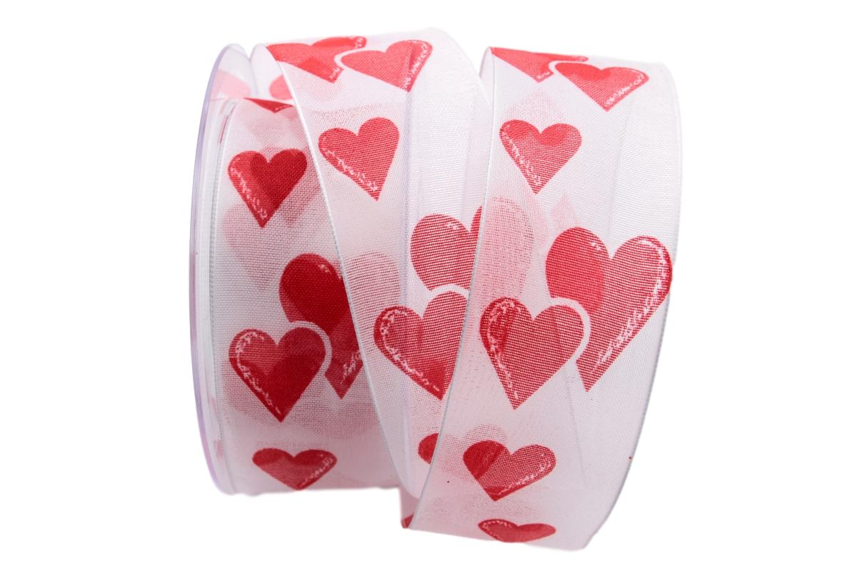 Herzband Weiß Rot mit Draht 40mm