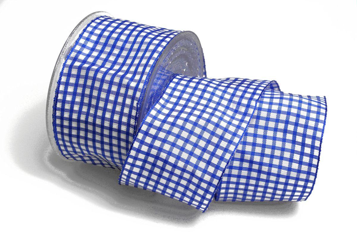 Karoband Landhauskaro blau 65mm mit Draht