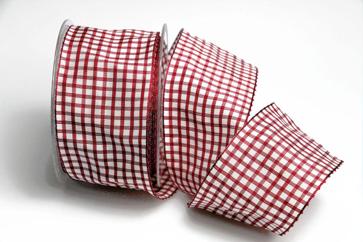 Karoband Landhauskaro bordeaux 65mm mit Draht