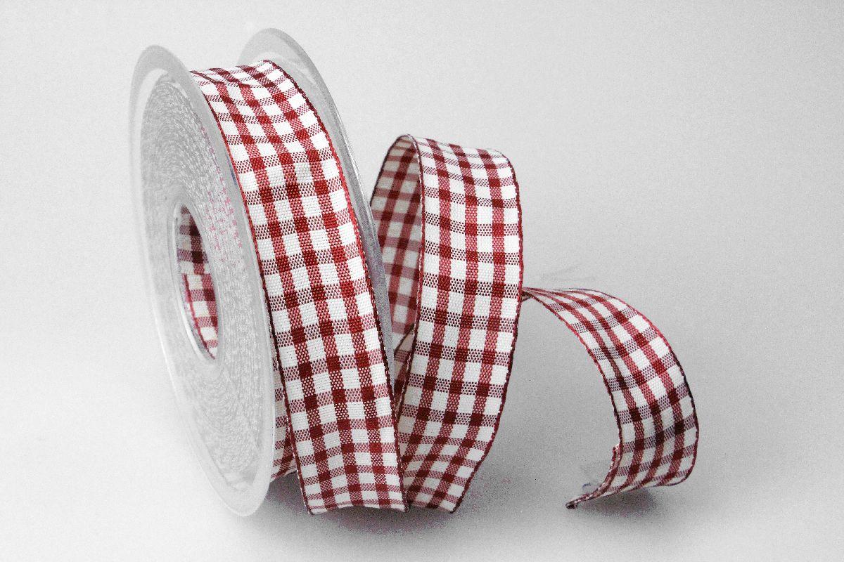 Karoband Landhauskaro Bordeaux mit Draht 25mm