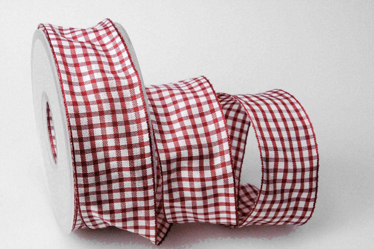 Karoband Landhauskaro Bordeaux mit Draht 40mm