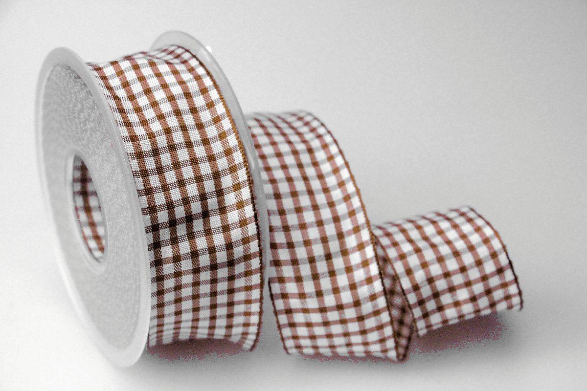 Karoband Landhauskaro Braun mit Draht 40mm