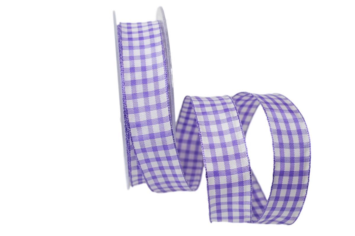 Karoband Landhauskaro flieder 25mm mit Draht