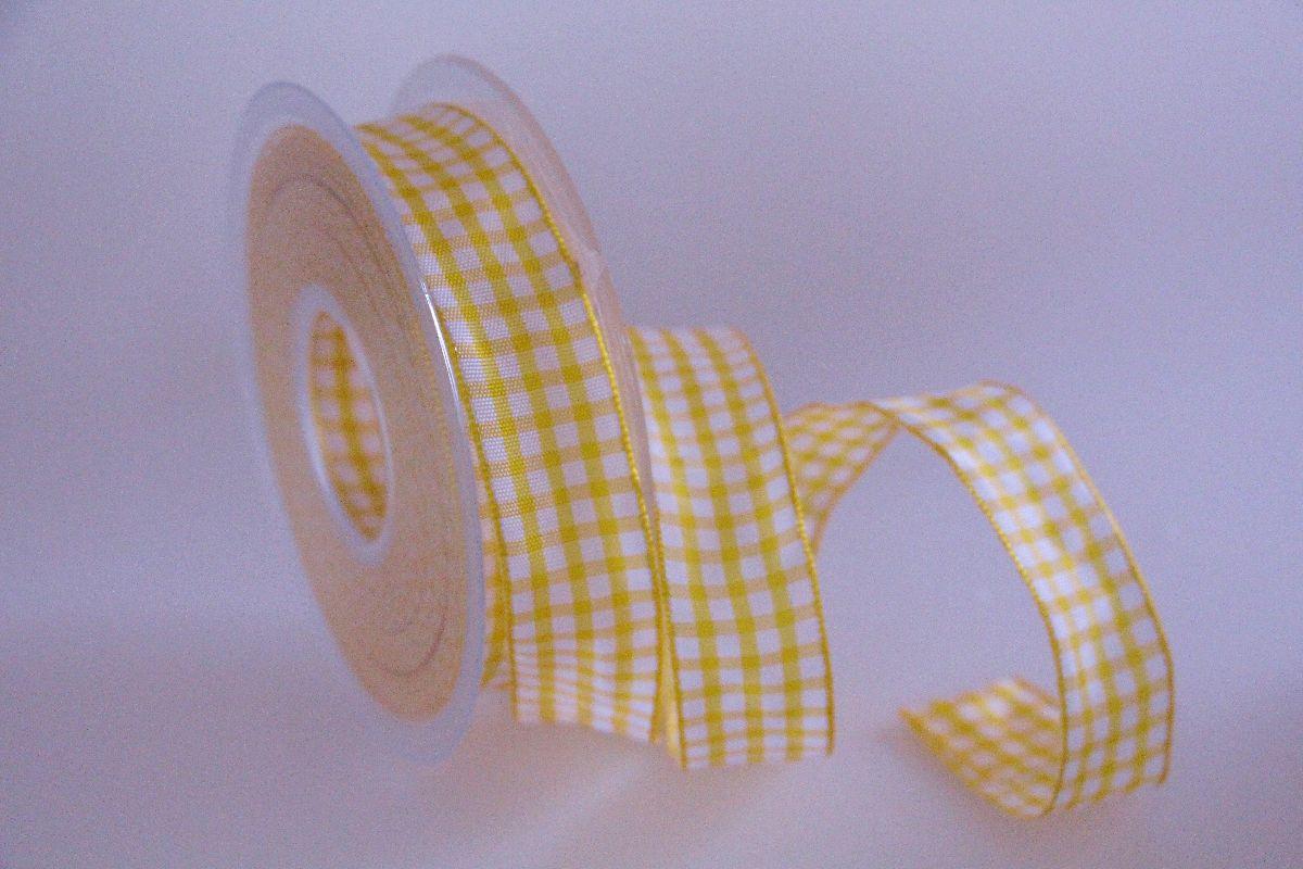 Karoband Landhauskaro Gelb mit Draht 25mm