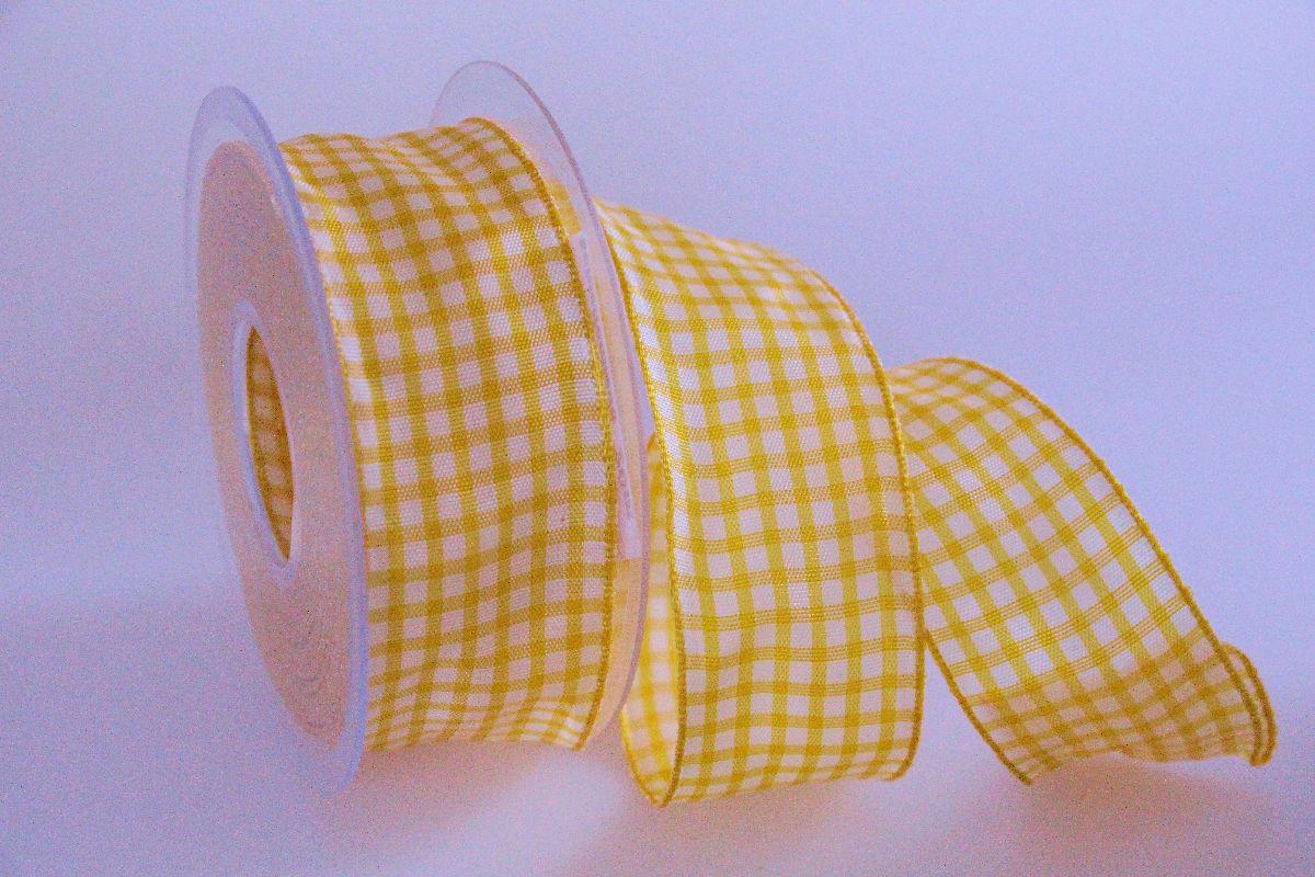 Karoband Landhauskaro Gelb mit Draht 40mm