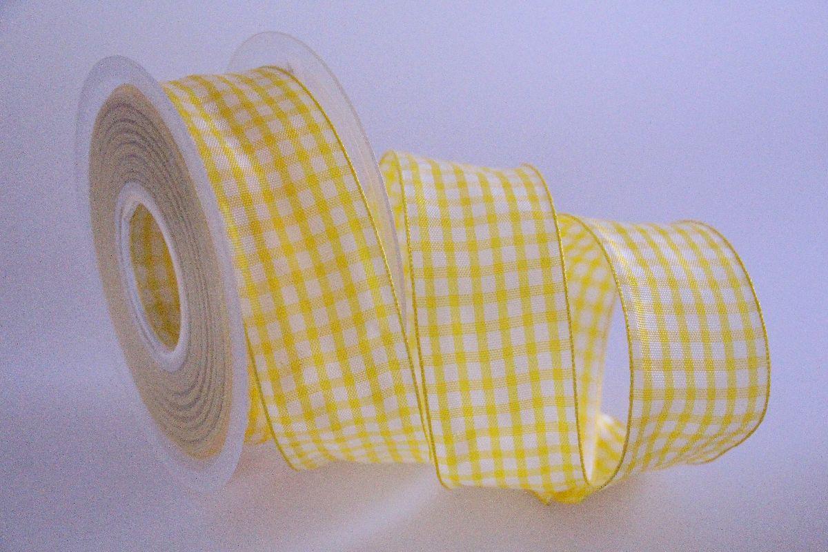 Karoband Landhauskaro Gelb mit Draht 40mm