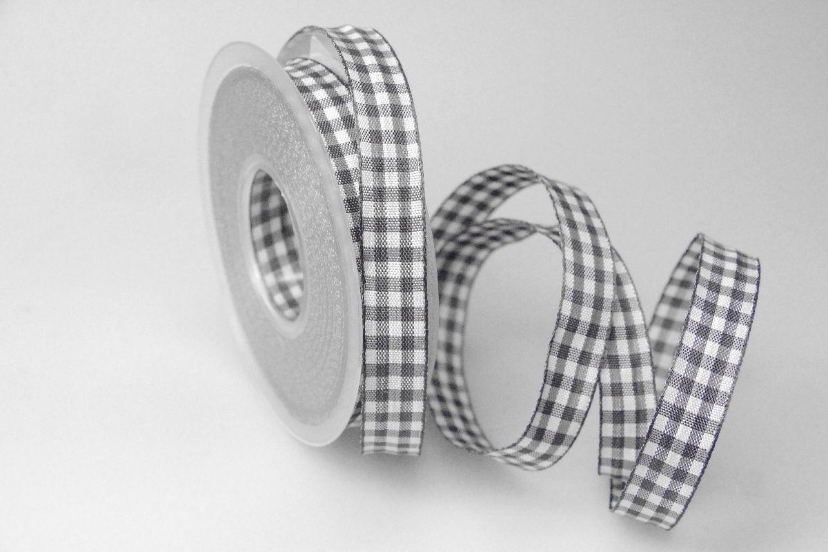 Karoband Landhauskaro grau mit Draht 15mm