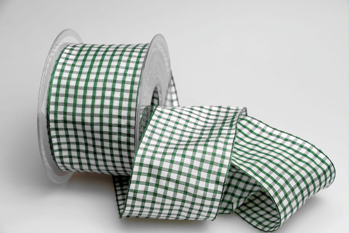 Karoband Landhauskaro grün 65mm mit Draht