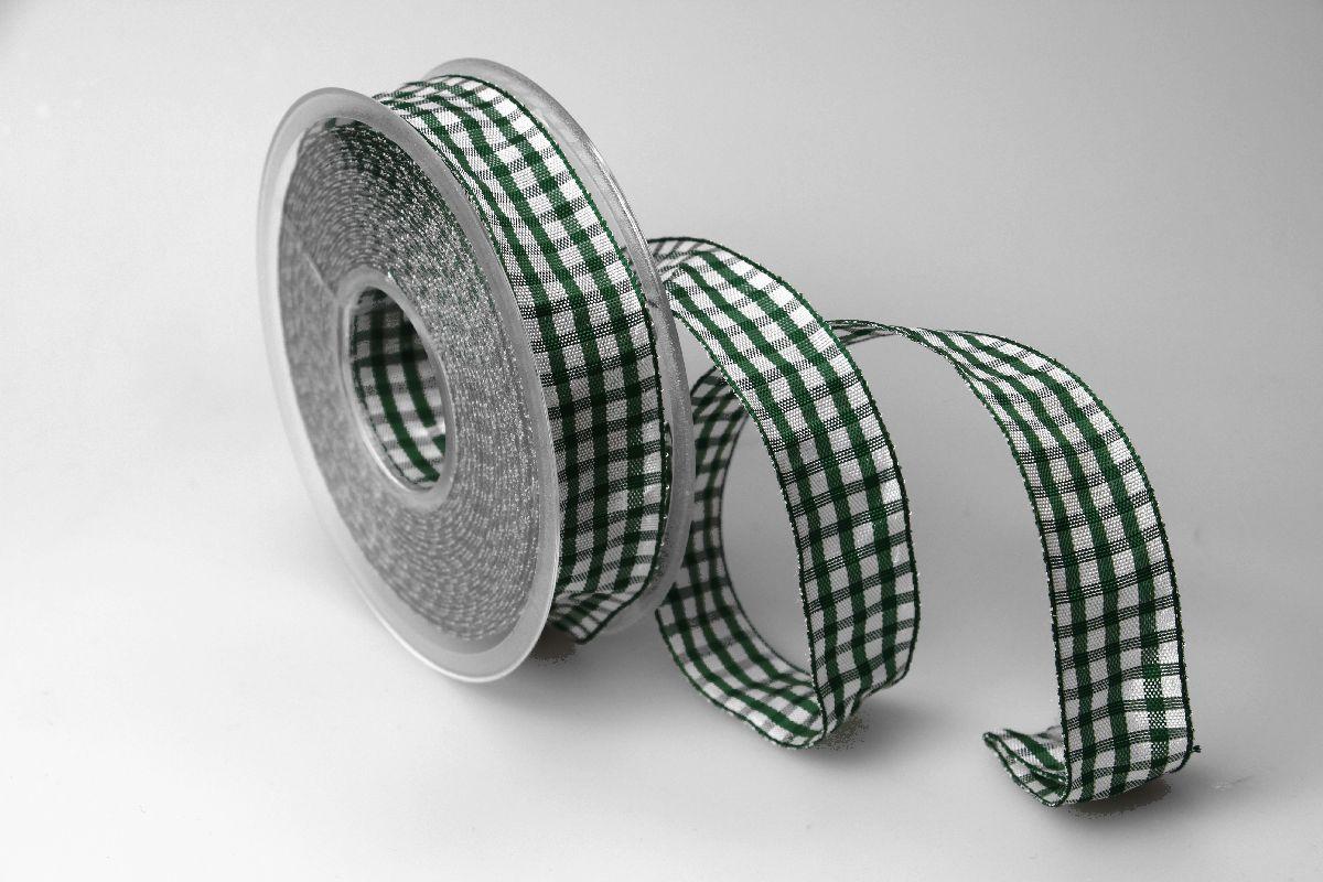 Karoband Landhauskaro Grün mit Draht 25mm