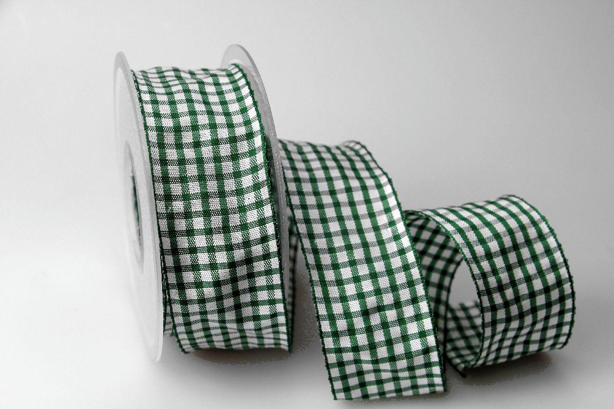 Karoband Landhauskaro Grün mit Draht 40mm