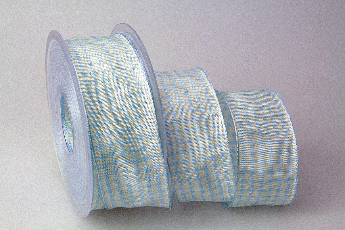 Karoband Landhauskaro Hellblau mit Draht 40mm