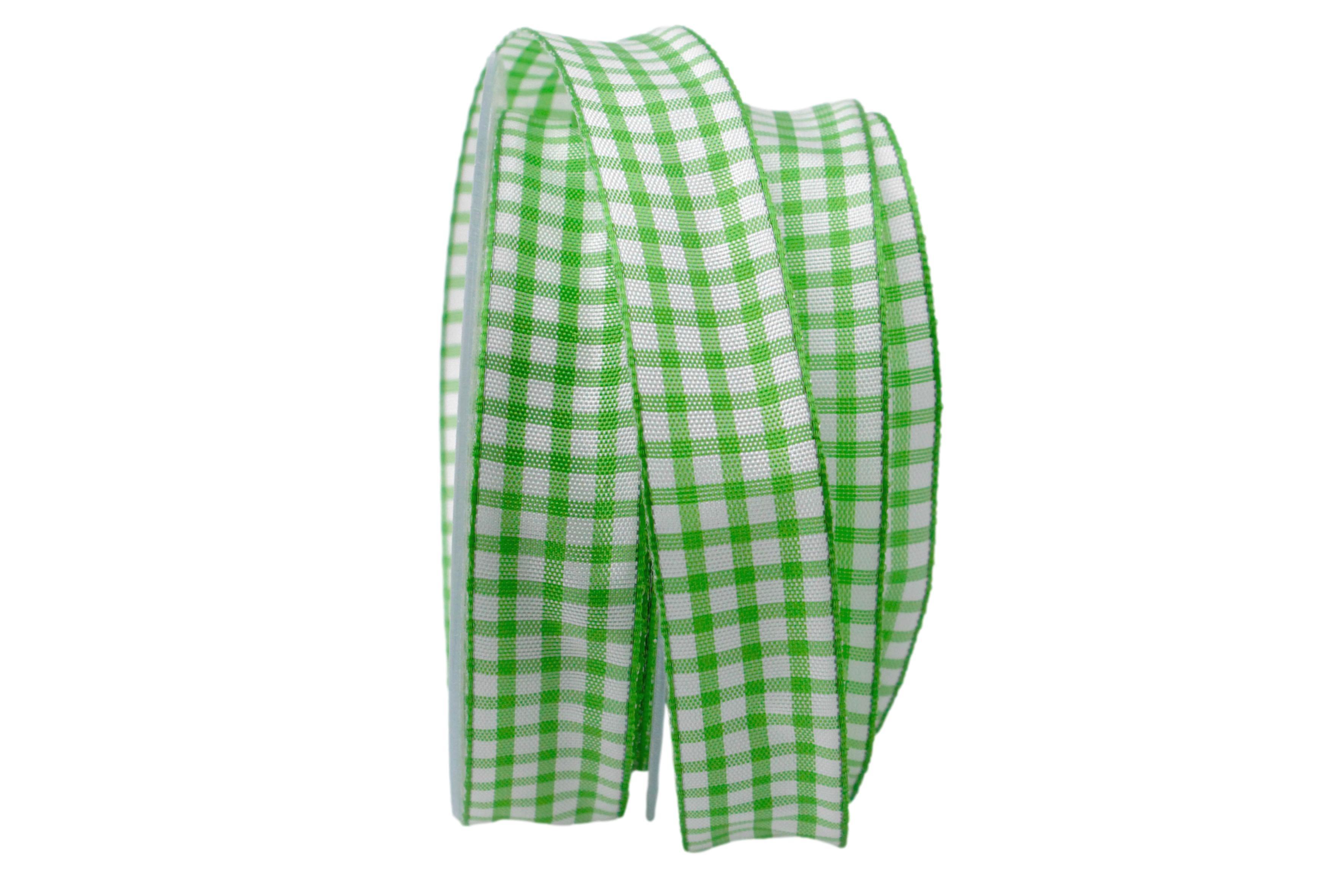 Karoband Landhauskaro hellgrün mit Draht 25mm