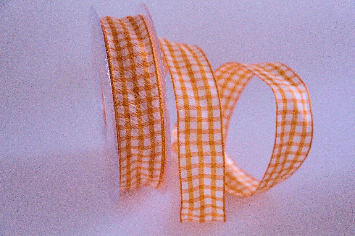 Karoband Landhauskaro Orange mit Draht 25mm