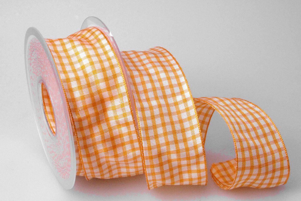 Karoband Landhauskaro Orange mit Draht 40mm