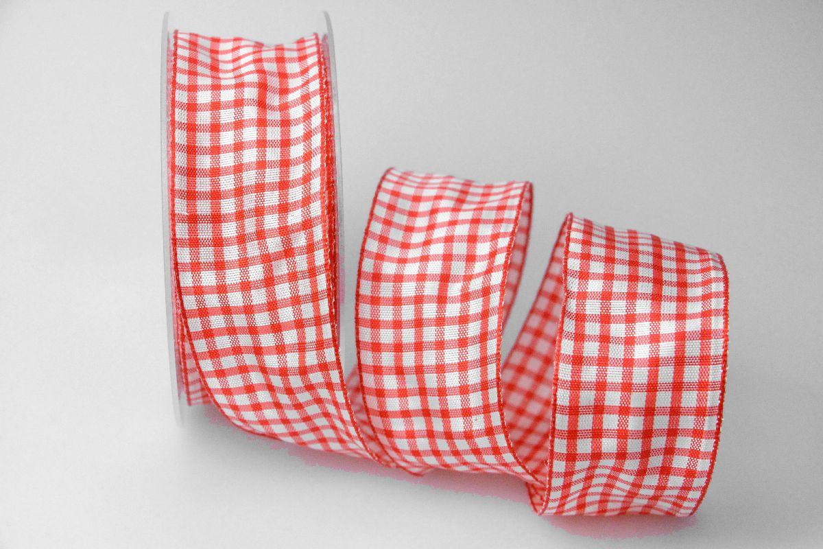 Karoband Landhauskaro Rot mit Draht 40mm