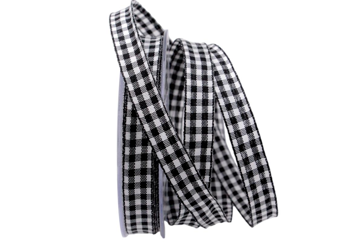 Karoband Landhauskaro schwarz 15mm mit Draht