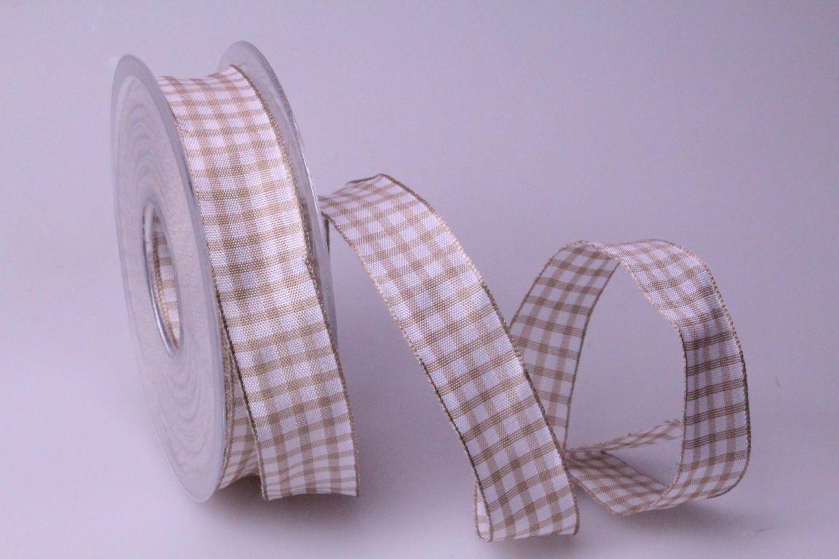 Karoband Landhauskaro Toffee mit Draht 25mm