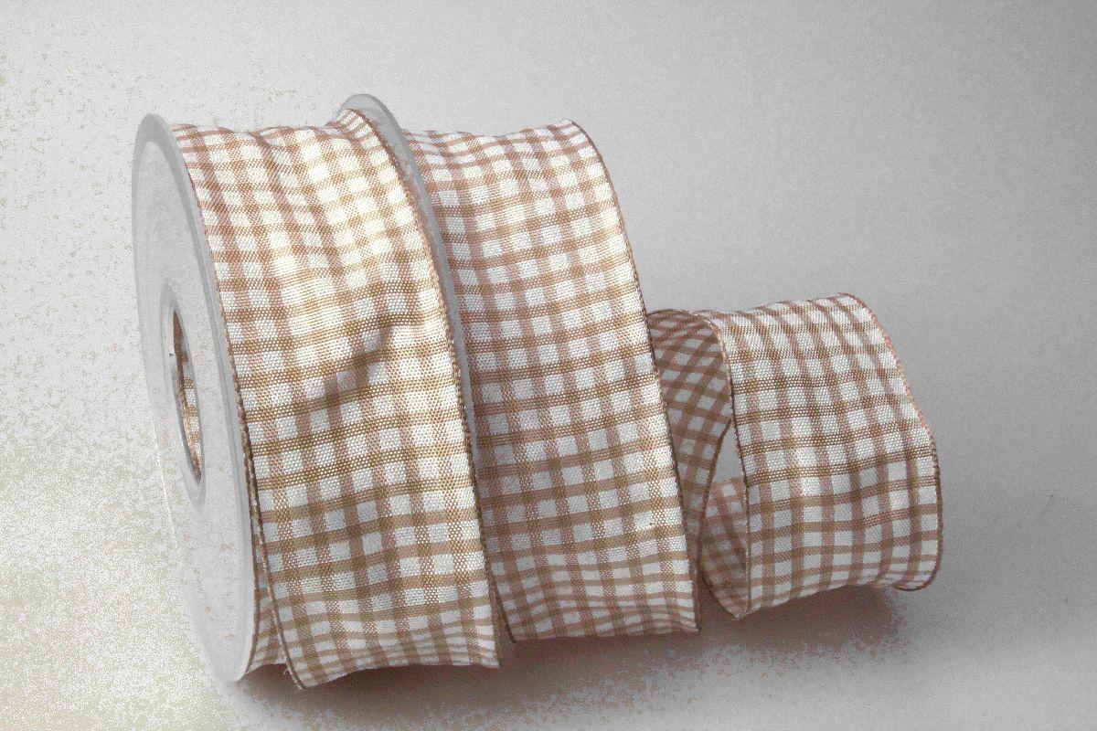 Karoband Landhauskaro Toffee mit Draht 40mm