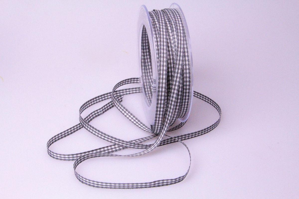 Karoband Landhauskarobändchen grau ohne Draht 6mm