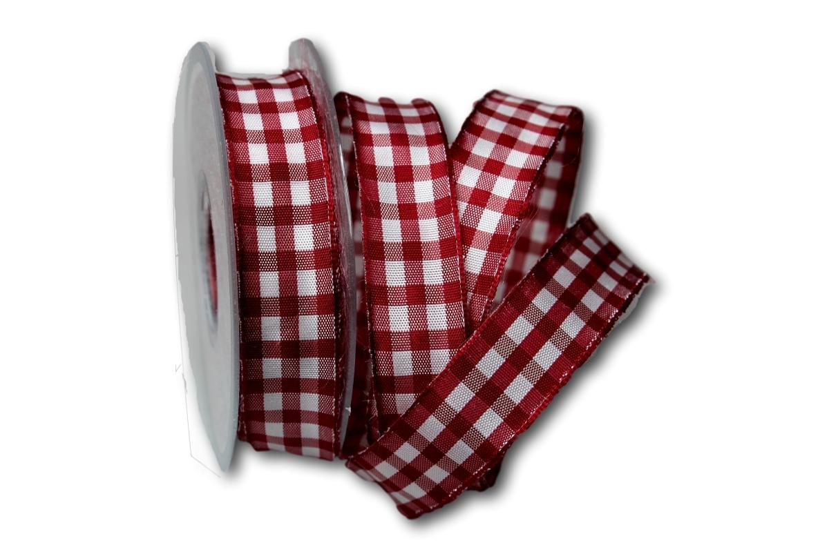 Karoband Vichykaro bordeaux 25mm mit Draht