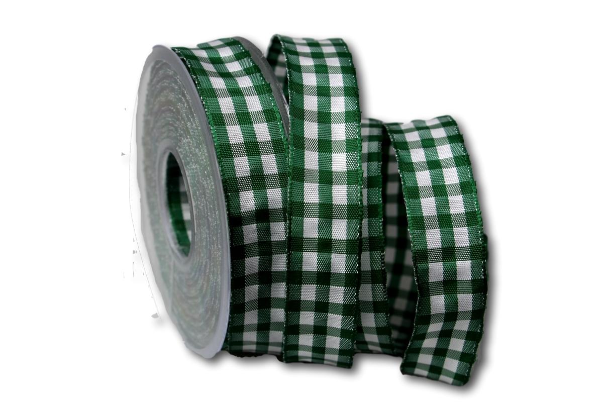 Karoband Vichykaro grün 25mm mit Draht