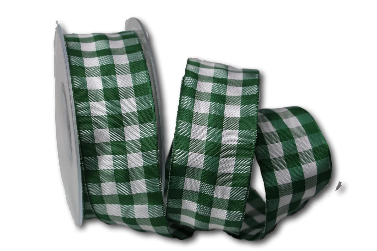 Karoband Vichykaro grün 40mm mit Draht