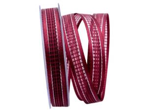 Geschenkband Bene a Scacchi bordeaux 15mm mit Draht