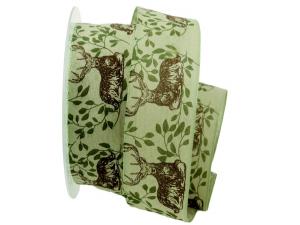 Geschenkband Dekoband Schleifenband Motivband Hirsch grün 40mm mit Nylonkante