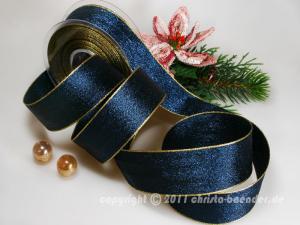 Weihnachtsband Tignale Blau Gold mit Draht 40mm