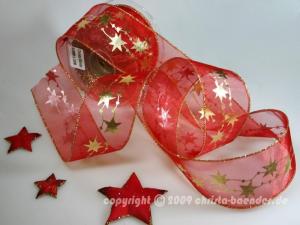 Weihnachtsband Sternentraum Rot mit Draht 62mm