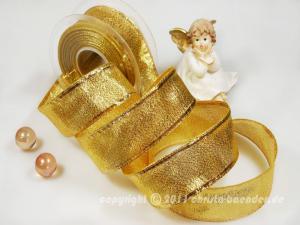Weihnachtsband Brokatband Gold mit Draht 40mm