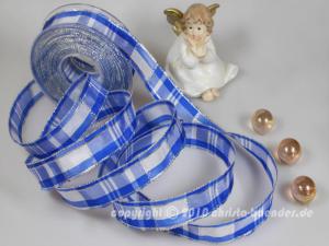 Weihnachtsband Mekka Blau mit Draht 25mm