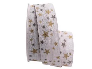 Baumwollband Sternenhimmel weiß 40mm ohne Draht