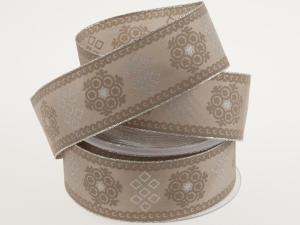 Weihnachtsband Rokoko 40 mm Toffee mit Draht